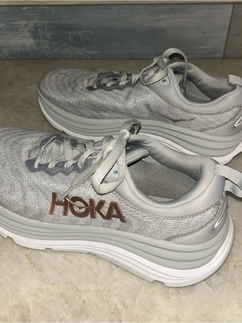 Hoka Women's Gaviota 5 harbor mist /Rose Knit Athletic Sneakers 9.5